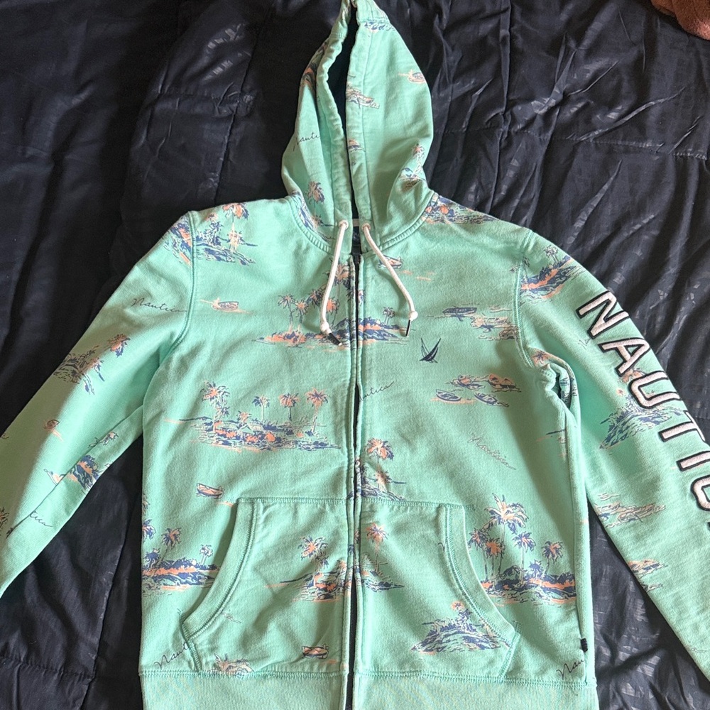 Nautica Mint Green Island-Print Zip-Up Hoodie